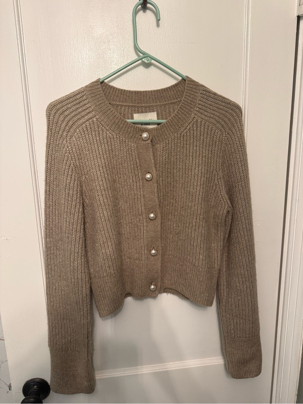 Abercrombie & Fitch Taupe Pearl-Button Ribbed Cardigan